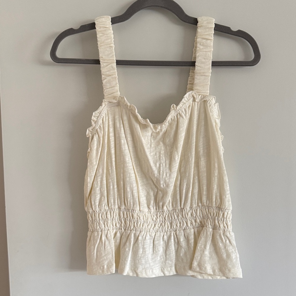 Marine Layer Dylan smocked Cream Ruffled Women's Top Small
